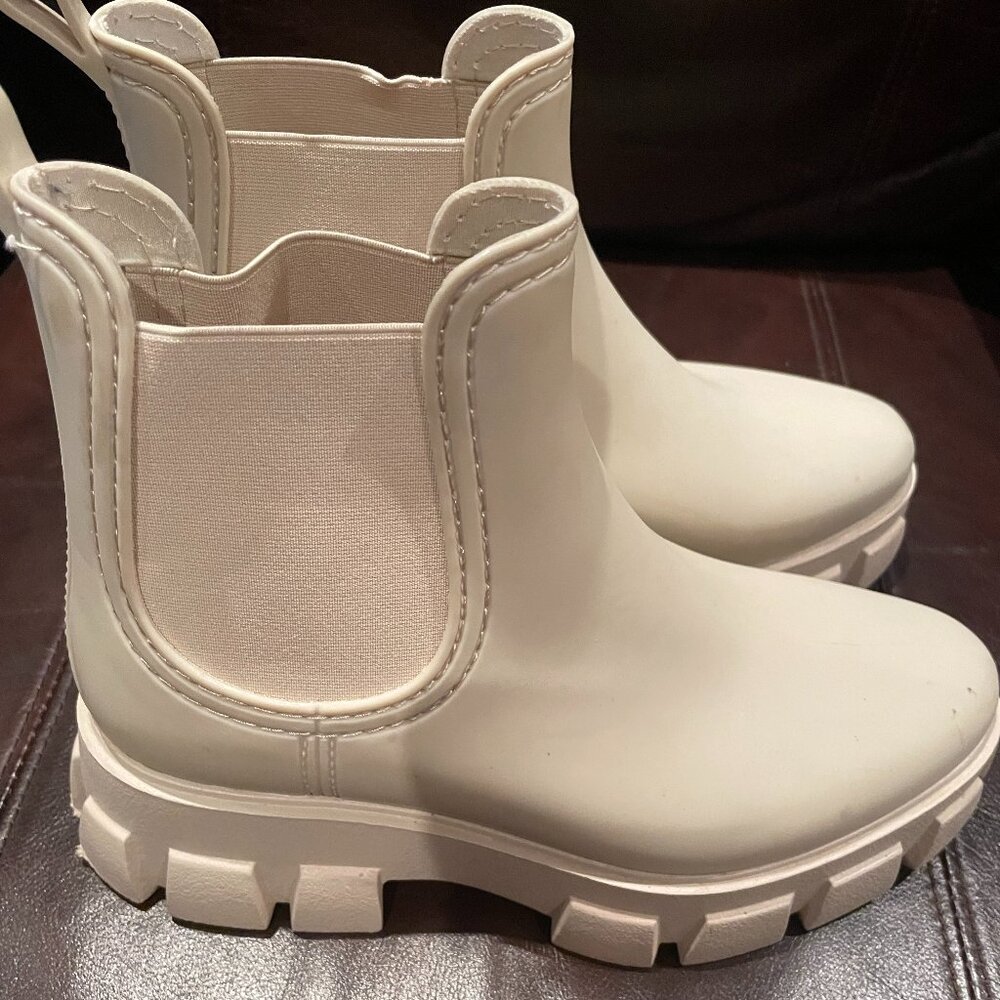 Jeffrey Campbell Women Cream Platform Waterproof Rubber Rain Boot size 10